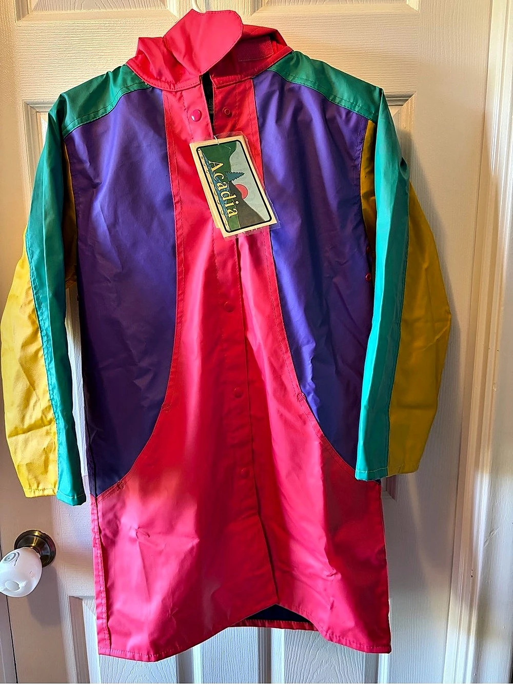 NWT Vintage Acadia Bright Pink Color block Rain Jacket - Medium